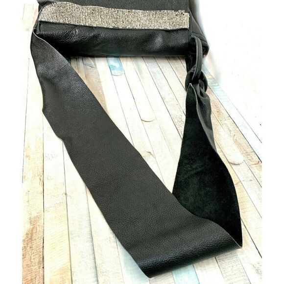 MMN CRYSTAL RAW EDGE BLACK GENUINE LEATHER FLAP SHOULDER BAG XBODY MESSENGER - Picture 8 of 12